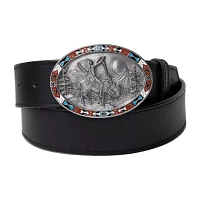 Western Express Oval End Of Trail Buckle With Enamel Finish Mens Belt