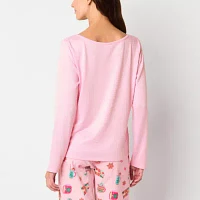 Sleep Chic Womens Rib Long Sleeve Y Neck Pajama Top