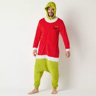 Mens Dr. Seuss Grinch Fleece Long Sleeve Matching Family One Piece Pajama