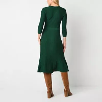 Studio 1 Womens 3/4 Sleeve Sweater Dress