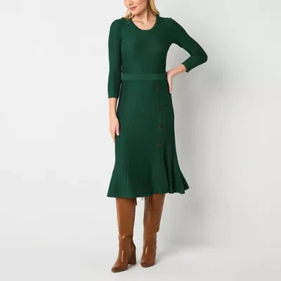 Studio 1 Womens 3/4 Sleeve Sweater Dress