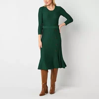 Studio 1 Womens 3/4 Sleeve Sweater Dress