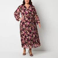 Studio 1 Womens Long Sleeve Floral Maxi Dress Plus