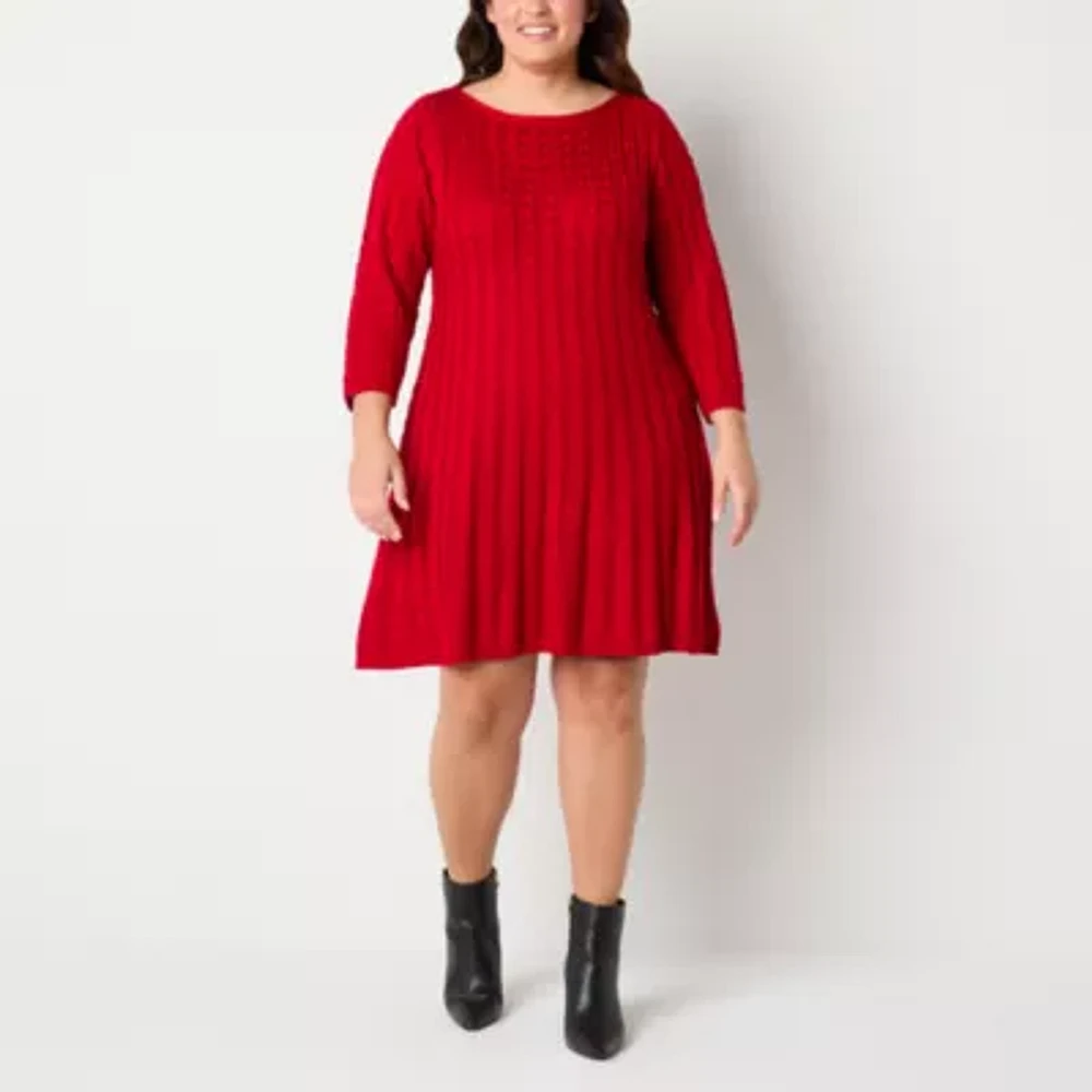 Jessica Howard Womens 3/4 Sleeve Sweater Dress Plus