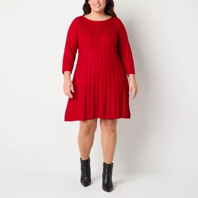 Jessica Howard Womens 3/4 Sleeve Sweater Dress Plus