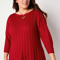 Jessica Howard Womens 3/4 Sleeve Sweater Dress Plus