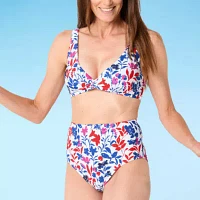 Liz Claiborne Womens Comfort Waistband Floral Brief Bikini Swimsuit Bottom