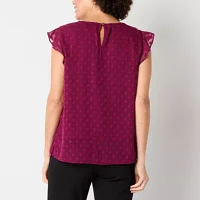 Liz Claiborne Womens Round Neck Short Sleeve Blouse