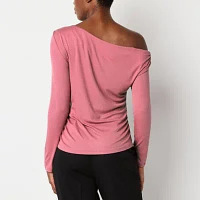 Worthington Womens Asymmetrical Neck Long Sleeve Blouse