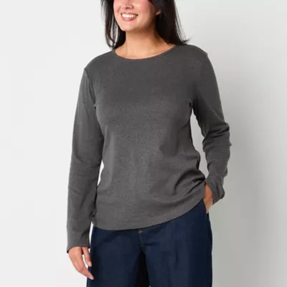 Liz Claiborne Womens Tall Crew Neck Long Sleeve T-Shirt