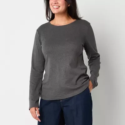 Liz Claiborne Womens Tall Crew Neck Long Sleeve T-Shirt