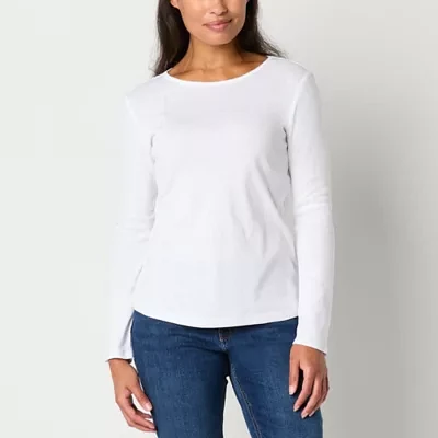 Liz Claiborne Womens Tall Crew Neck Long Sleeve T-Shirt