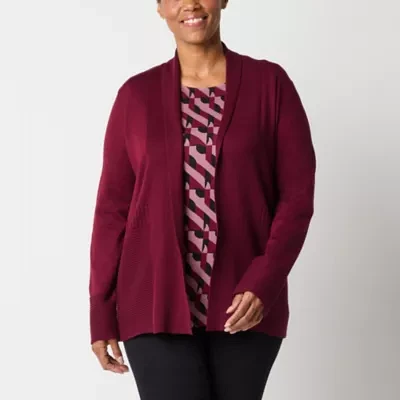 Liz Claiborne Tall Womens Long Sleeve Open Front Cardigan