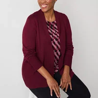 Liz Claiborne Tall Womens Long Sleeve Open Front Cardigan