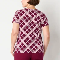 Liz Claiborne Plus Womens Keyhole Neck Short Sleeve Blouse