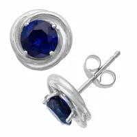 Lab Created Blue Sapphire Sterling Silver 9.5mm Round Stud Earrings