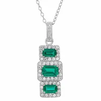 Womens Lab Created Green Emerald Sterling Silver Pendant Necklace