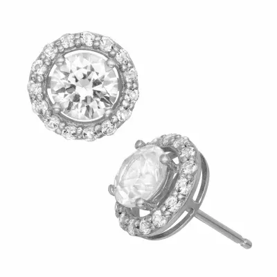 Lab Created White Sapphire Sterling Silver 8mm Round Stud Earrings
