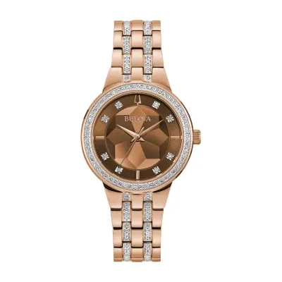 Bulova Phantom Womens Crystal Accent Rose Goldtone Stainless Steel Bracelet Watch 98l266