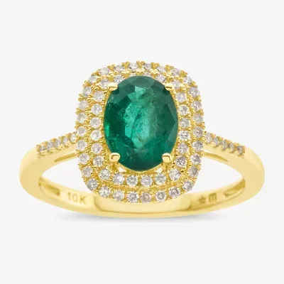 Womens Genuine Emerald & 1/3 CT. T.W. Diamond 10K Gold Cocktail Ring