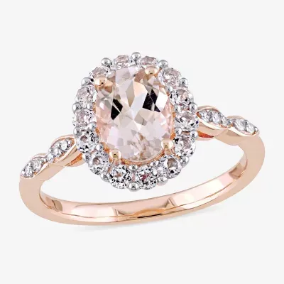 Womens Diamond Accent Pink Morganite 14K Rose Gold Rectangular Cocktail Ring