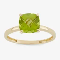 Womens Genuine Green Peridot 10K Gold Solitaire Cocktail Ring