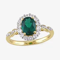 Womens Diamond Accent Lab Created Emerald 14K Gold Cocktail Ring