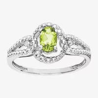 Womens Diamond Accent Genuine Green Peridot Sterling Silver Halo Cocktail Ring