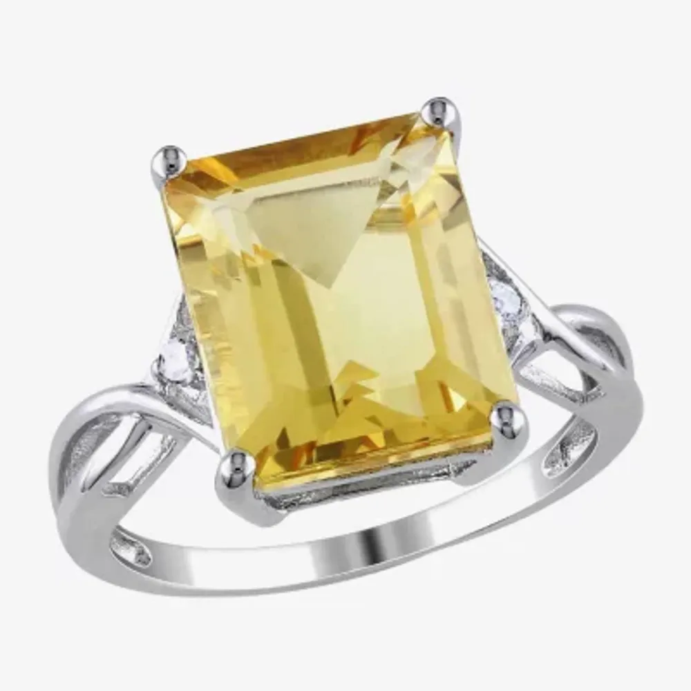 Womens Genuine Yellow Citrine Sterling Silver Cocktail Ring