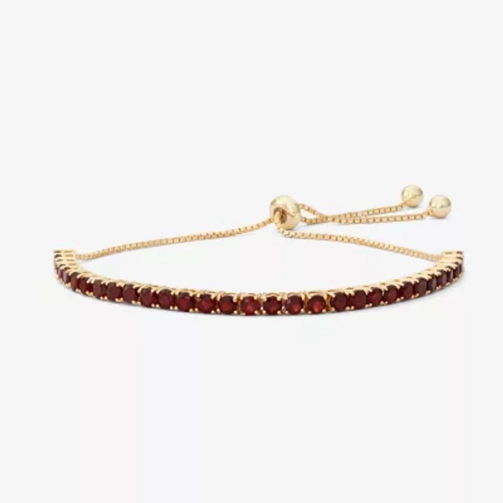 Genuine Red Garnet 14K Gold Over Silver Bolo Bracelet