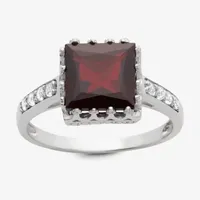 Womens Genuine Red Garnet Sterling Silver Cocktail Ring