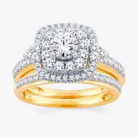 Signature By Modern Bride Womens CT. T.W. Natural White Diamond 14K Gold Cushion Bridal Set