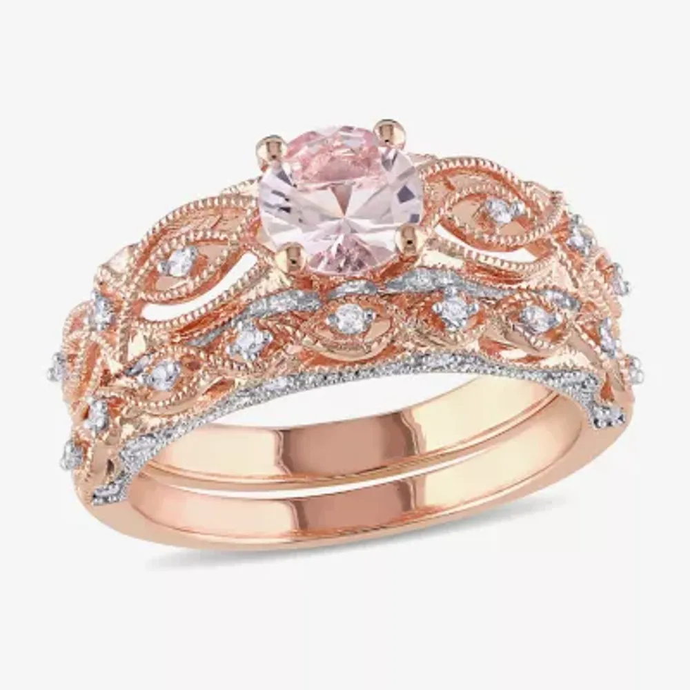 Genuine Morganite & 1/4 CT. T.W. Diamond 10K Rose Gold Bridal Set