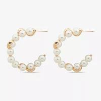 Worthington Gold Tone Open Simulated Pearl Hoop Earrings