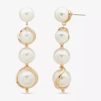 Worthington Gold Tone Link Simulated Pearl Drop Earrings