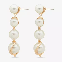 Worthington Gold Tone Link Simulated Pearl Drop Earrings