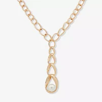 Worthington Gold Tone Linear Simulated Pearl 17 Inch Curb Y Necklace