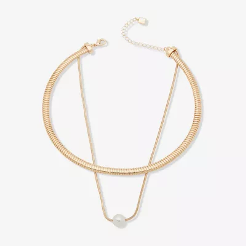 Worthington Gold Tone Link Simulated Pearl 16 Inch Snake Pendant Necklace