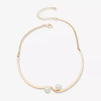 Worthington Gold Tone Simulated Pearl 17 Inch Box Collar Necklace