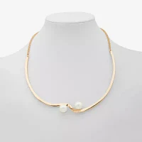 Worthington Gold Tone Simulated Pearl 17 Inch Box Collar Necklace