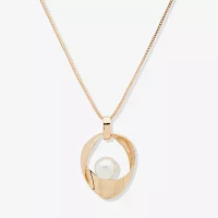 Worthington Gold Tone Simulated Pearl 34 Inch Box Pendant Necklace