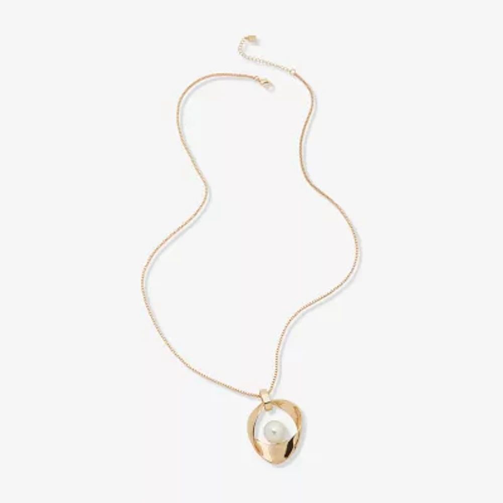 Worthington Gold Tone Simulated Pearl 34 Inch Box Pendant Necklace