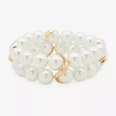 Worthington Gold Tone Simulated Pearl Stretch Bracelet