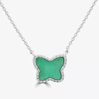 Silver Treasures Genuine Stone Amazonite Sterling Silver 18 Inch Rolo Butterfly Pendant Necklace