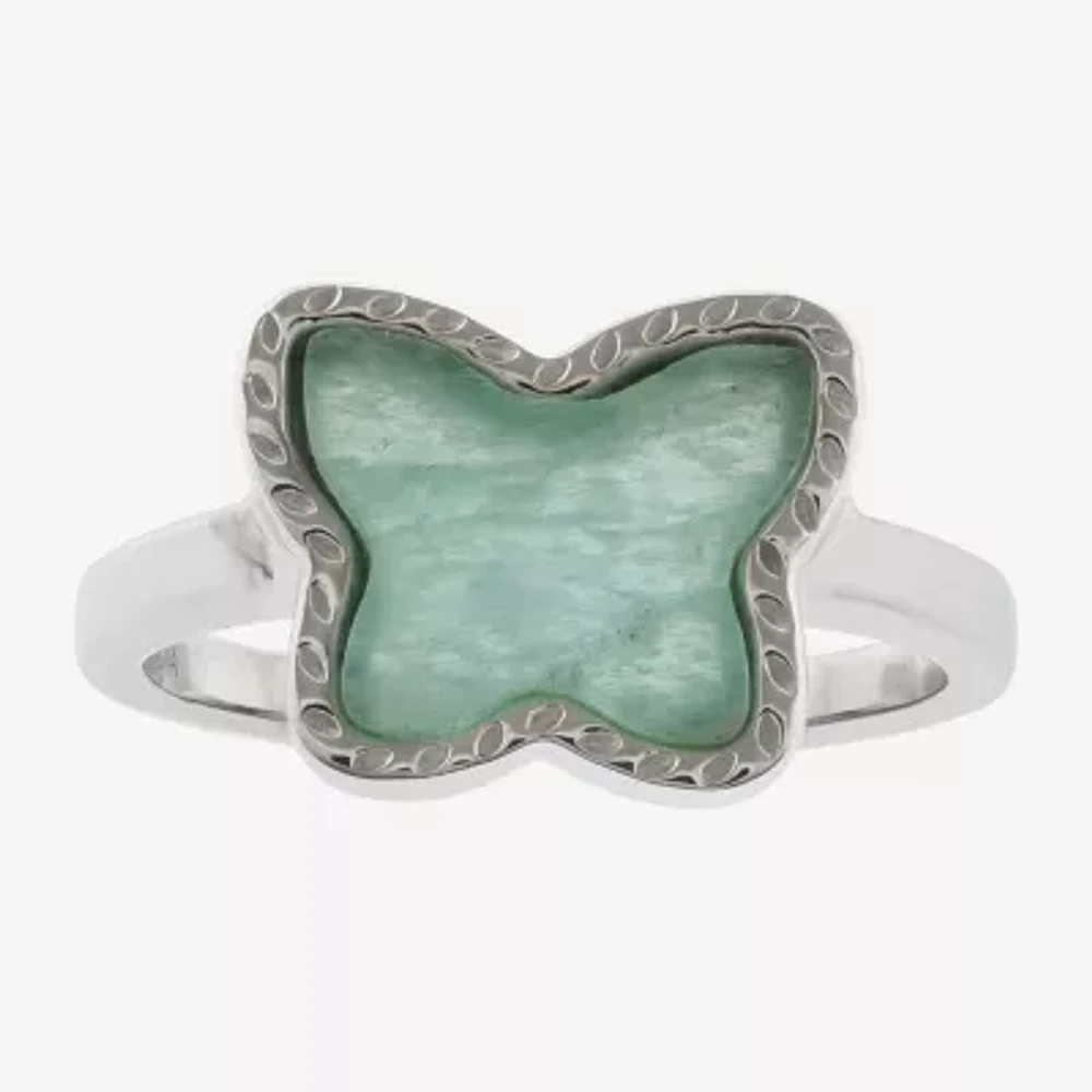 Silver Treasures Genuine Stone Green Amazonite Sterling Butterfly Delicate Band