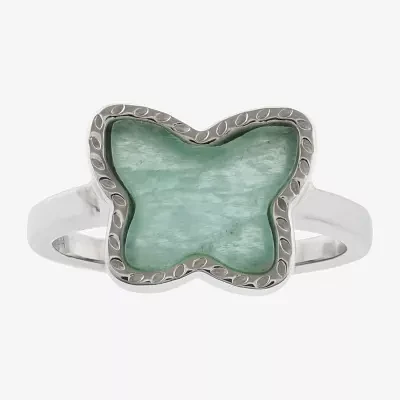 Silver Treasures Genuine Stone Green Amazonite Sterling Butterfly Delicate Band