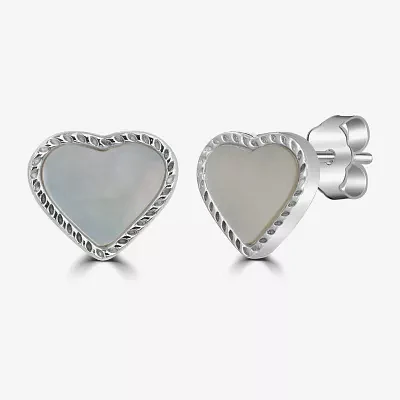 Silver Treasures Genuine Stone Mother Of Pearl Sterling Silver 10mm Heart Stud Earrings