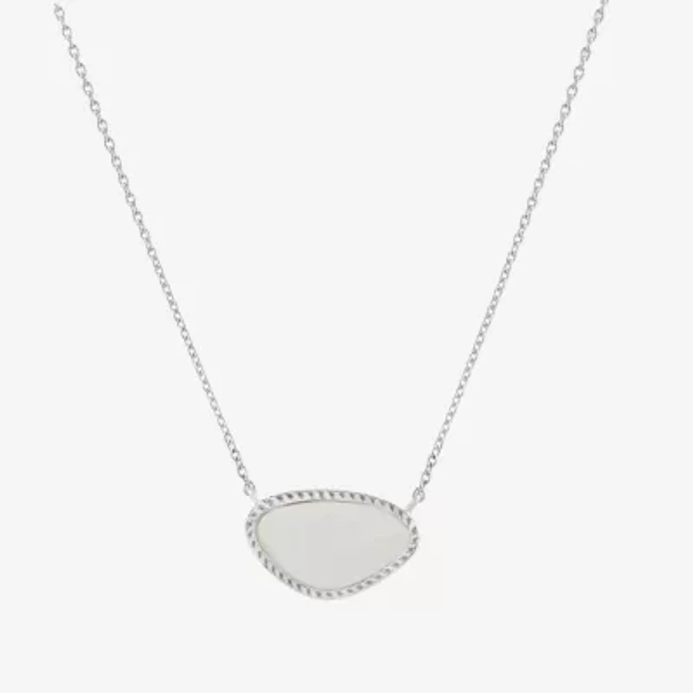 Silver Treasures Genuine Stone Mother Of Pearl Sterling Silver 18 Inch Rolo Pendant Necklace