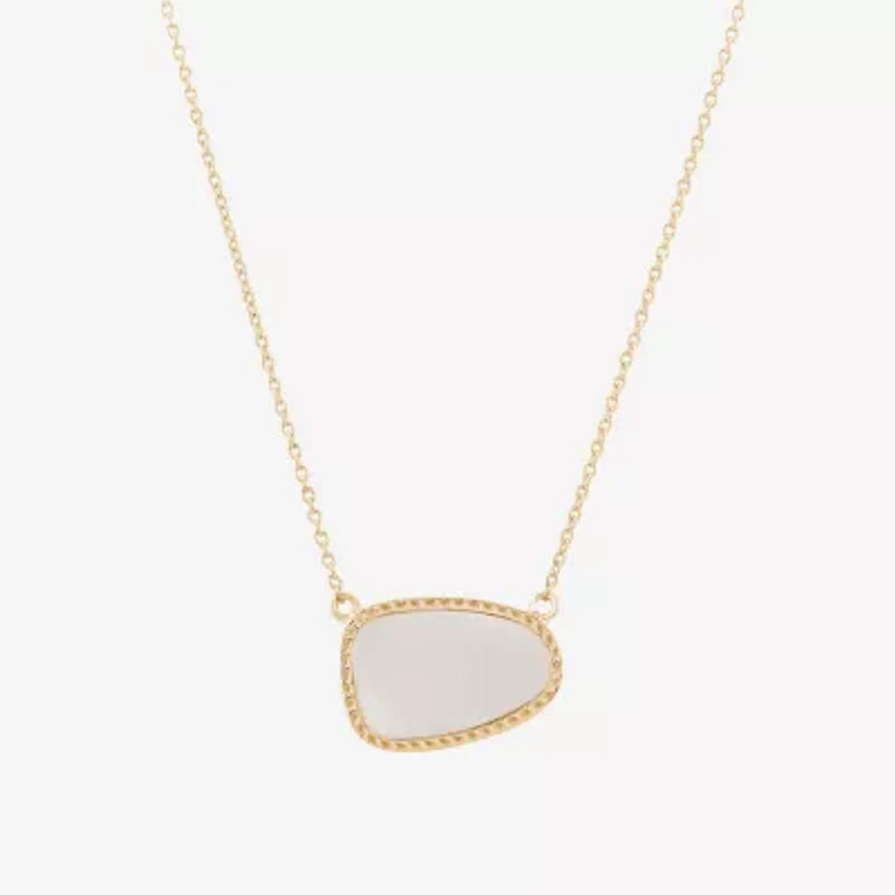 Silver Treasures Genuine Stone Mother Of Pearl 14K Gold Over Silver 18 Inch Rolo Pendant Necklace