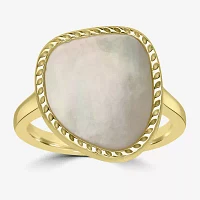 Silver Treasures Genuine Stone Mother Of Pearl 14K Gold Over Cocktail Ring